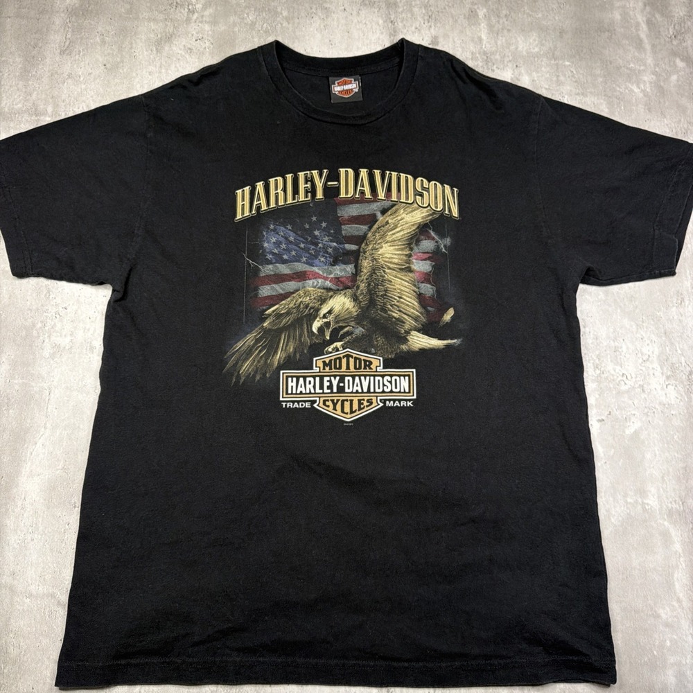Harley-Davidson Shirt XL Eagle American USA Y2k Double Sided Colorado Flag Biker
